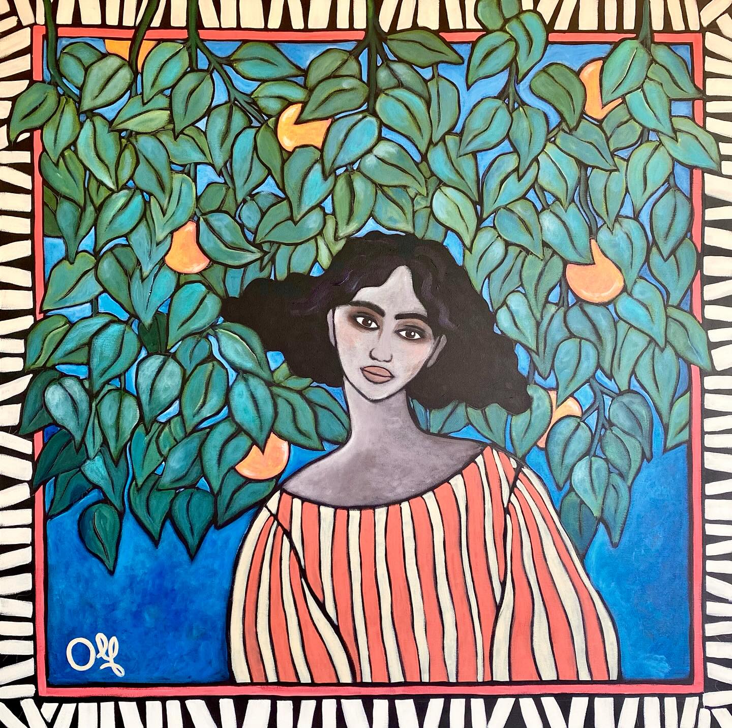 Oranges du matin — Toile originale Olf | Acrylique 100×100 cm