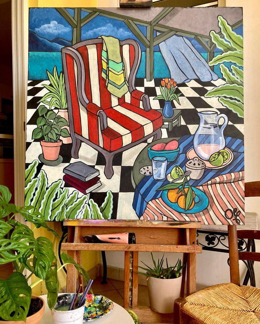 Ma terrasse que je n’ai pas — Toile originale Olf | Acrylique 80×80 cm
