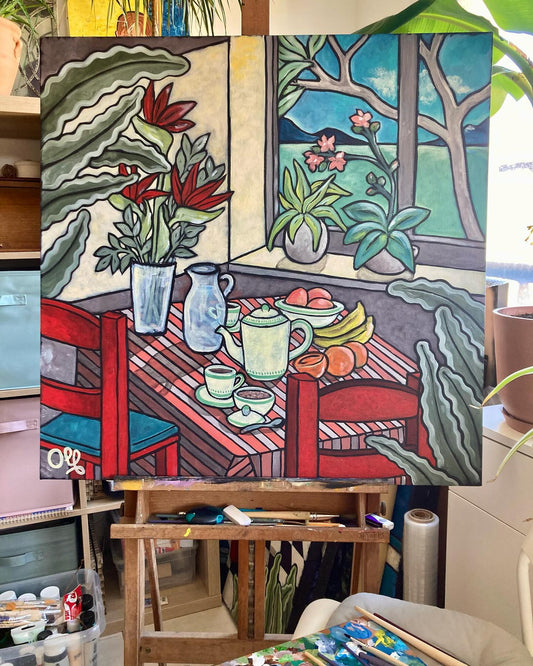 Petit déjeuner Caraïbes — Toile originale Olf | Acrylique 80×80 cm