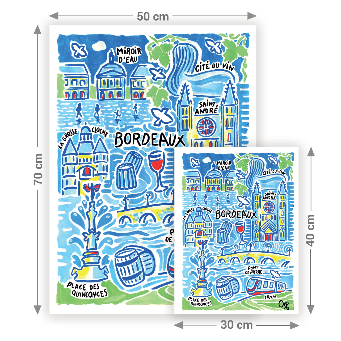 Formats affiche Bordeaux — 30x40 cm et 50x70 cm Olf Art & Affiches