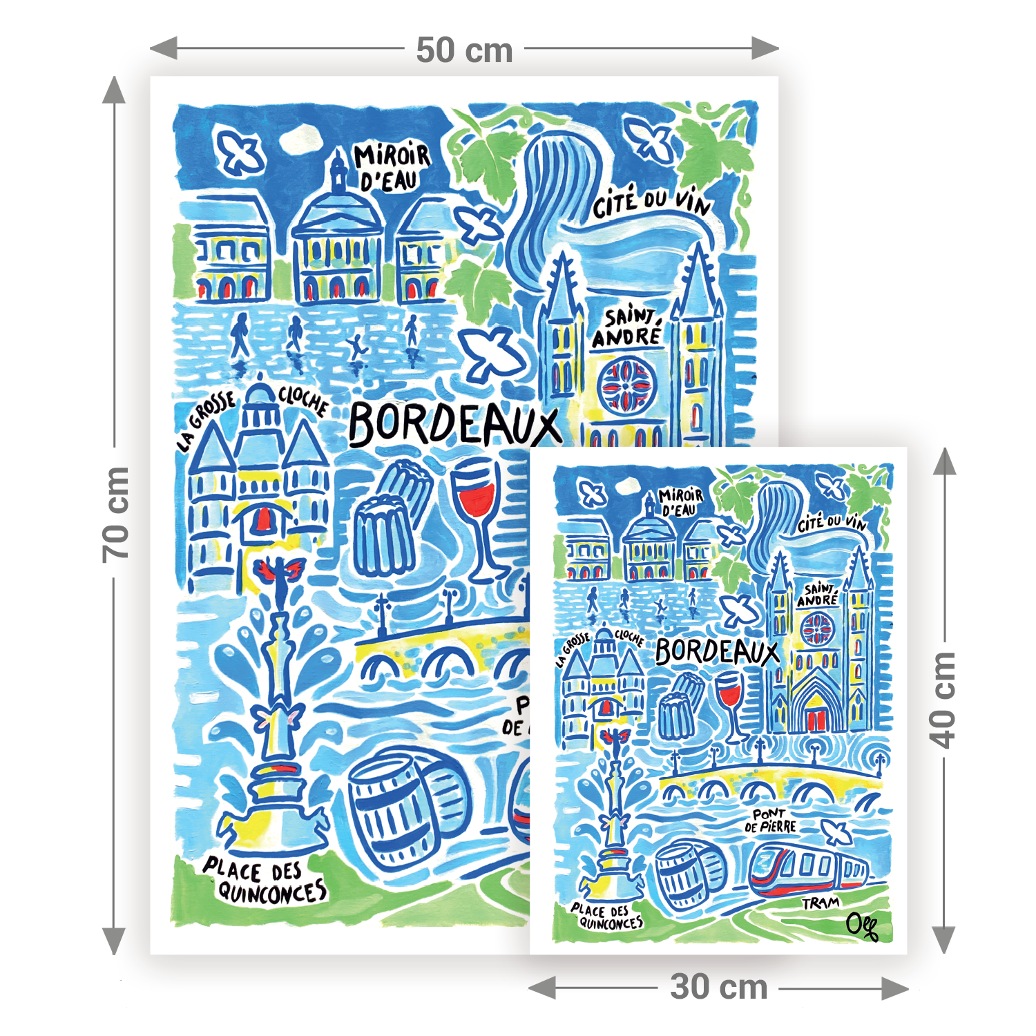 Formats affiche Bordeaux — 30x40 cm et 50x70 cm Olf Art & Affiches