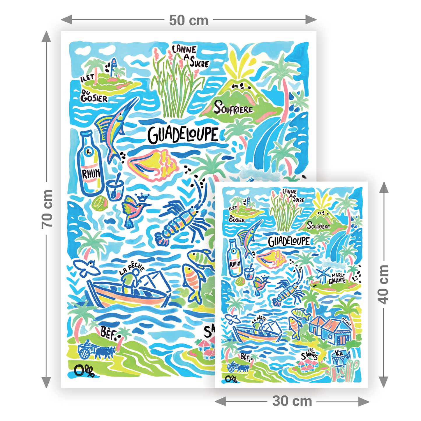 Formats affiche Guadeloupe — 30x40 cm et 50x70 cm Olf Art & Affiches