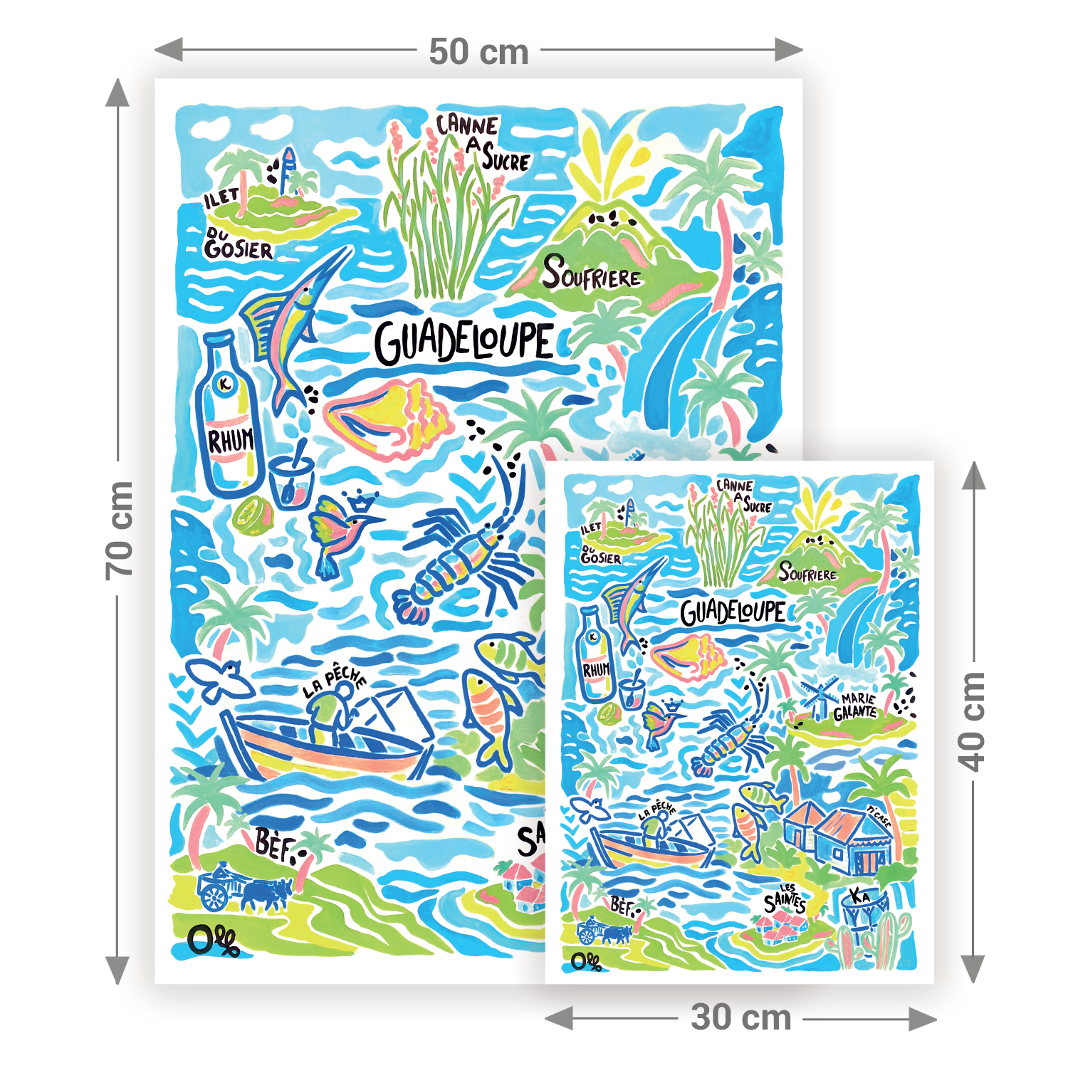 Formats affiche Guadeloupe — 30x40 cm et 50x70 cm Olf Art & Affiches