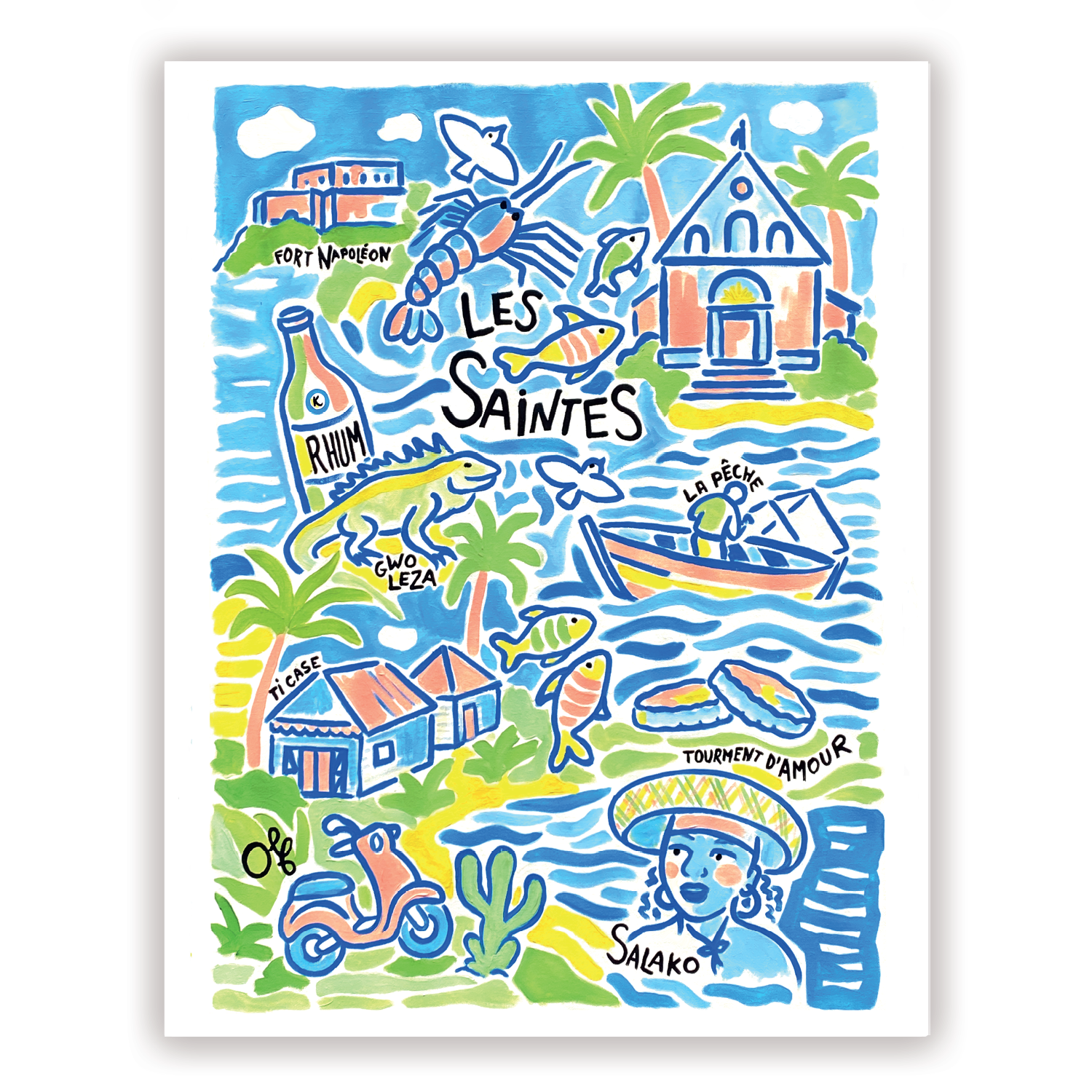 Affiche Les Saintes — peinture acrylique originale Olf, fond blanc