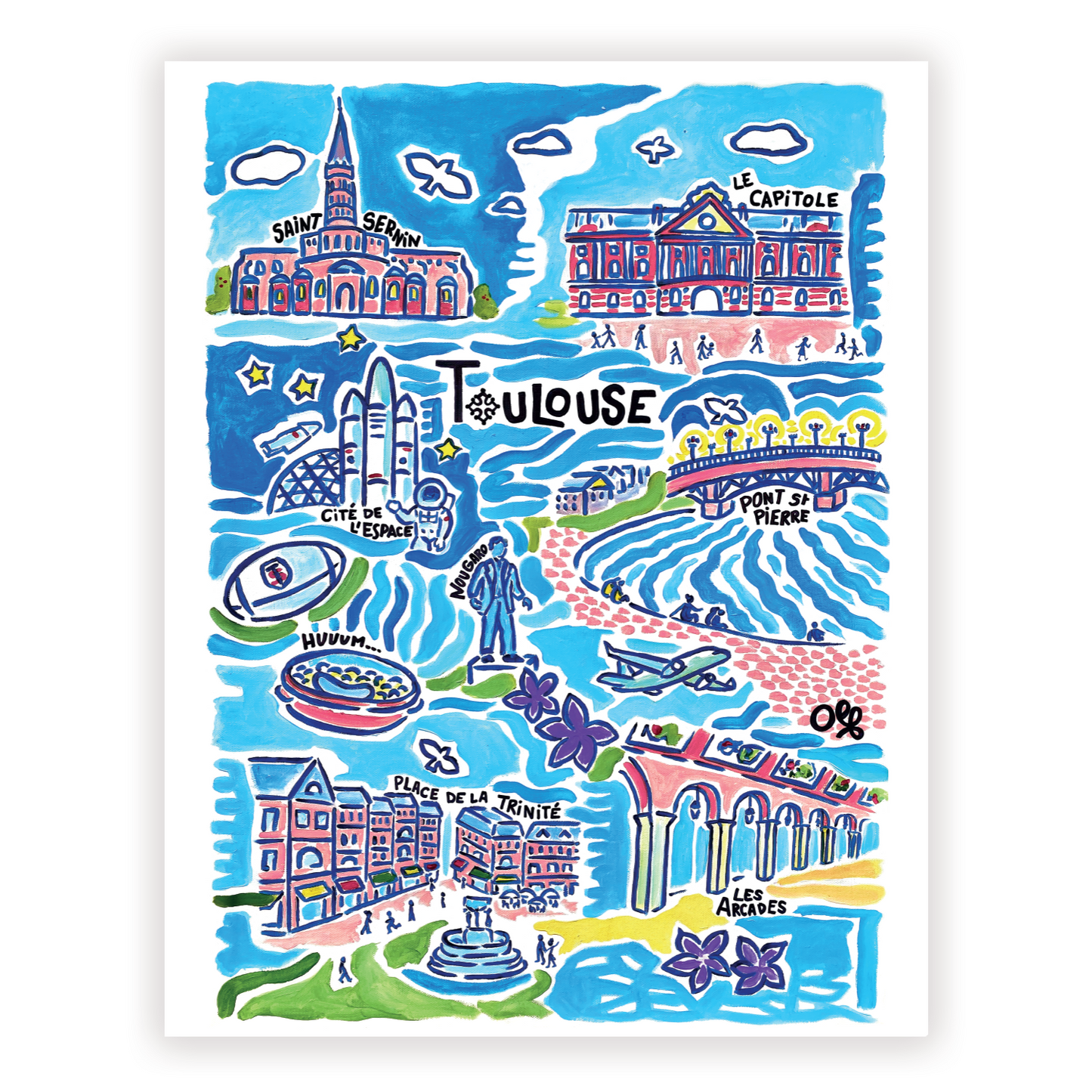 Affiche Toulouse — peinture acrylique originale Olf, fond blanc